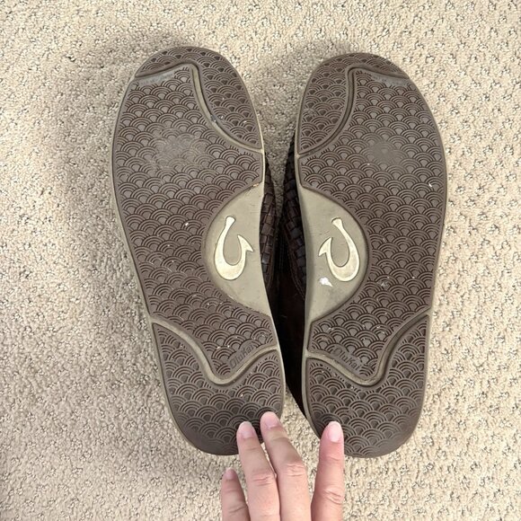 OluKai Lae‘ahi Lauhala Woven Leather Slip On Shoes Dark Java Brown Men’s Size 13 - Picture 9 of 10